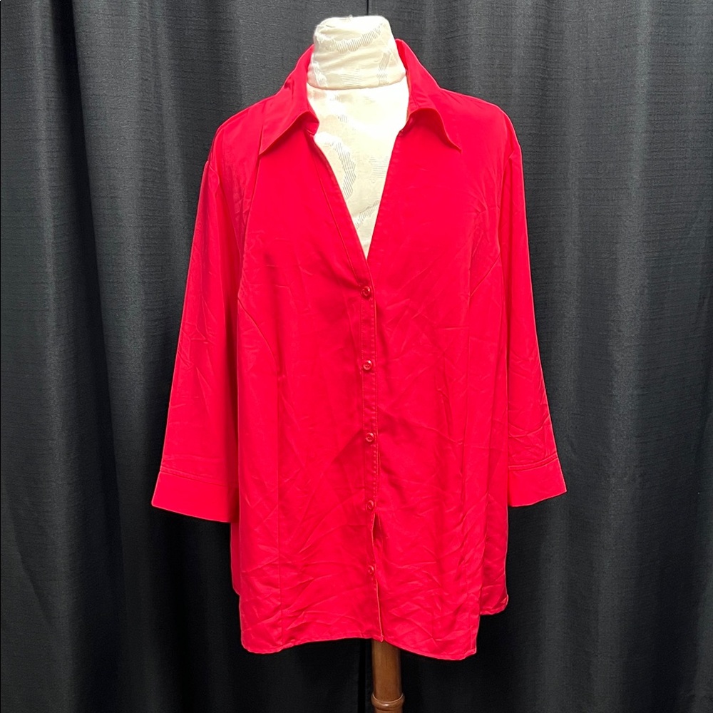 Notations Vibrant Red Button-Front Blouse - image 1